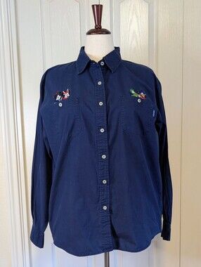 VTG Mickey Unlimited Dark Blue Button Up | Mickey, Minnie, Donald, Daisy | LG